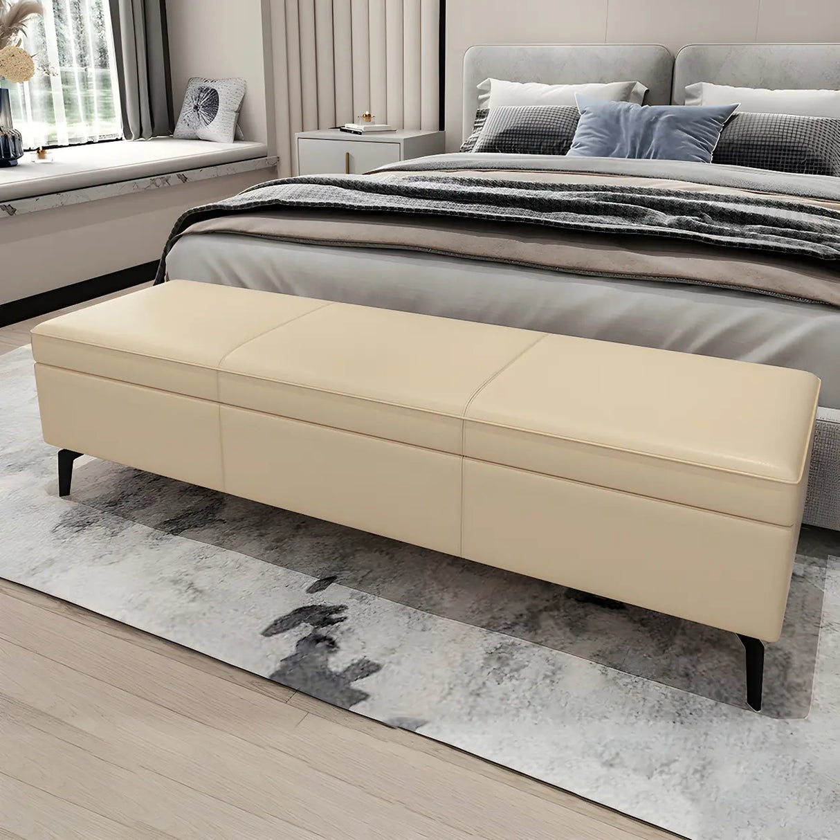 Light Gray Faux Leather Flip Top Storage Bedroom Bench Image - 8