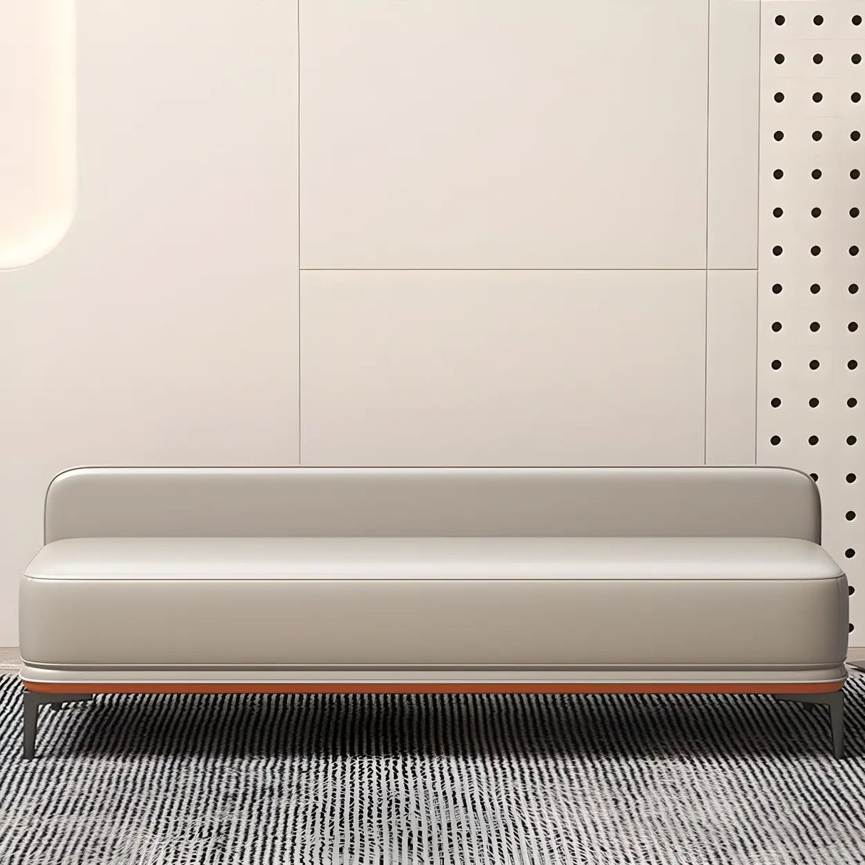 Light Gray Faux Leather Upholstered Bedroom Bench Image - 10