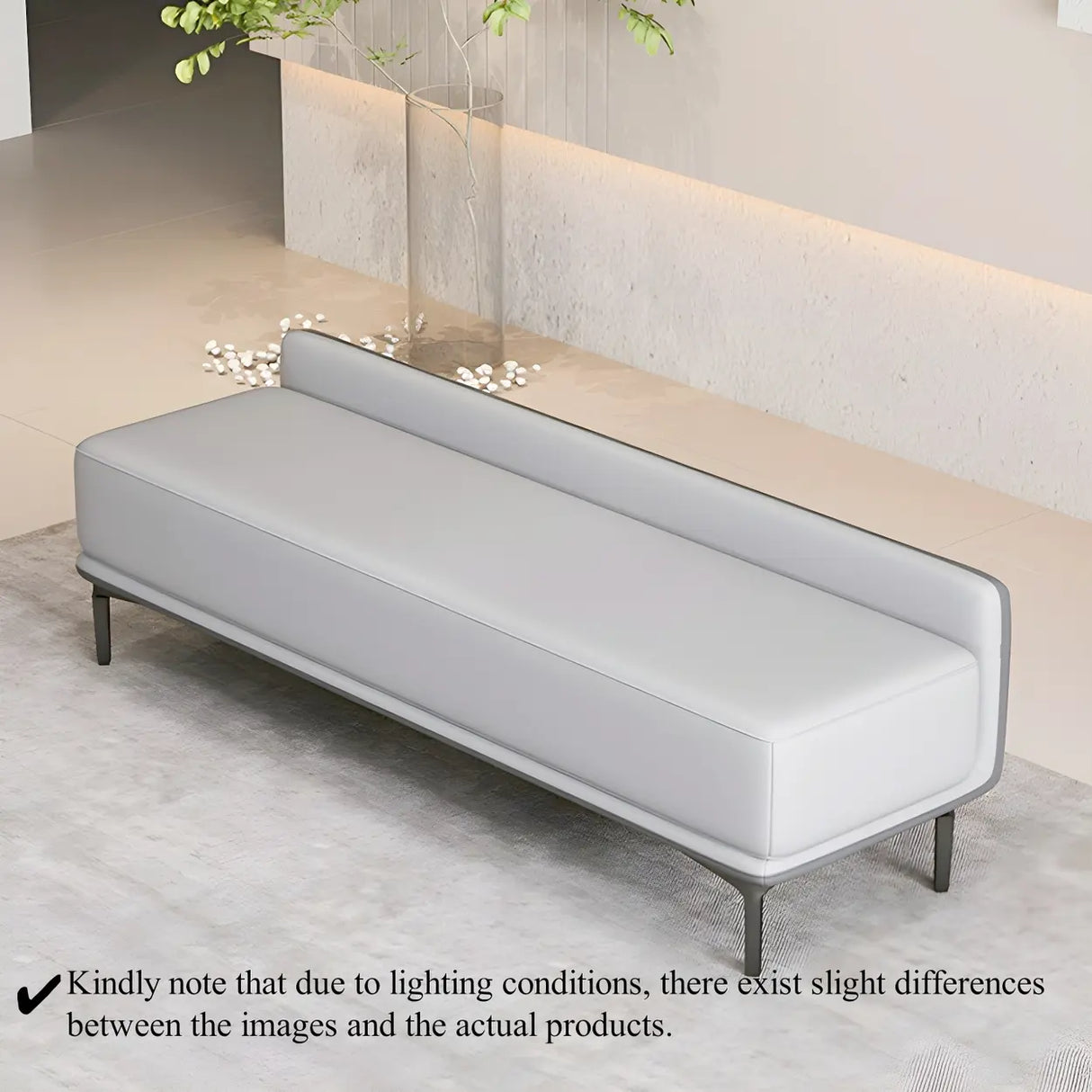 Light Gray Faux Leather Upholstered Bedroom Bench Image - 3