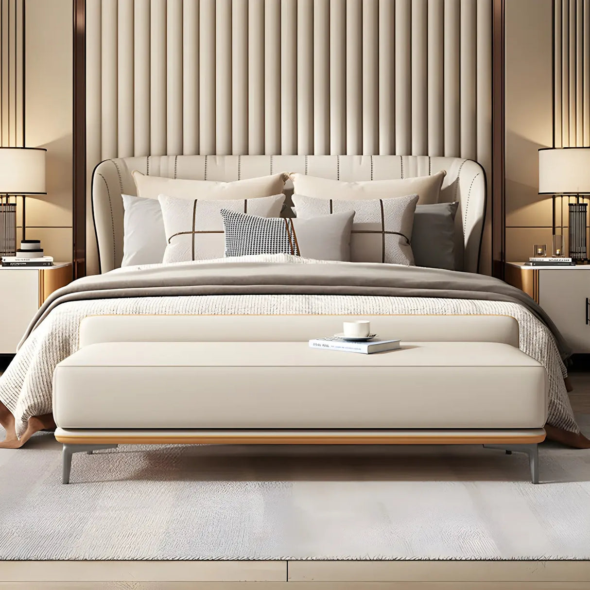 Light Gray Faux Leather Upholstered Bedroom Bench Image - 4