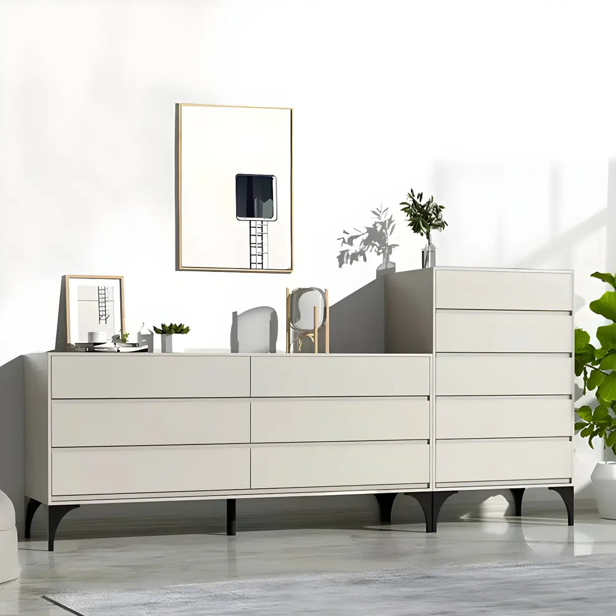 Light Gray Manufactured Wood Storage Dresser Chest Image - 1