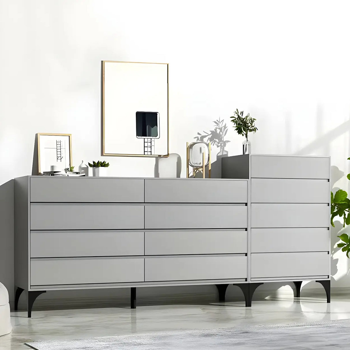 Light Gray Manufactured Wood Storage Dresser Chest Image - 4