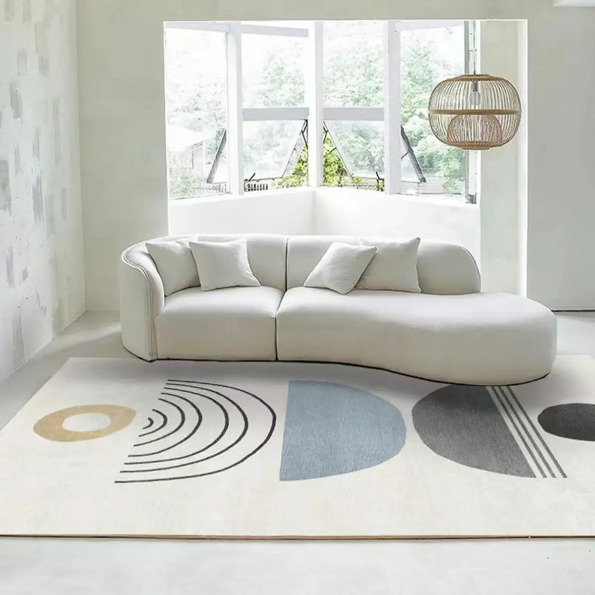 Light Gray Modern Geometric Pattern Polyester Area Rug Image - 1