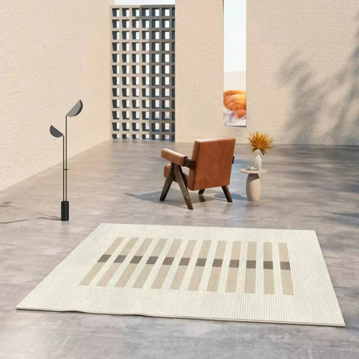 Light Gray Modern Geometric Pattern Polyester Area Rug Image - 3