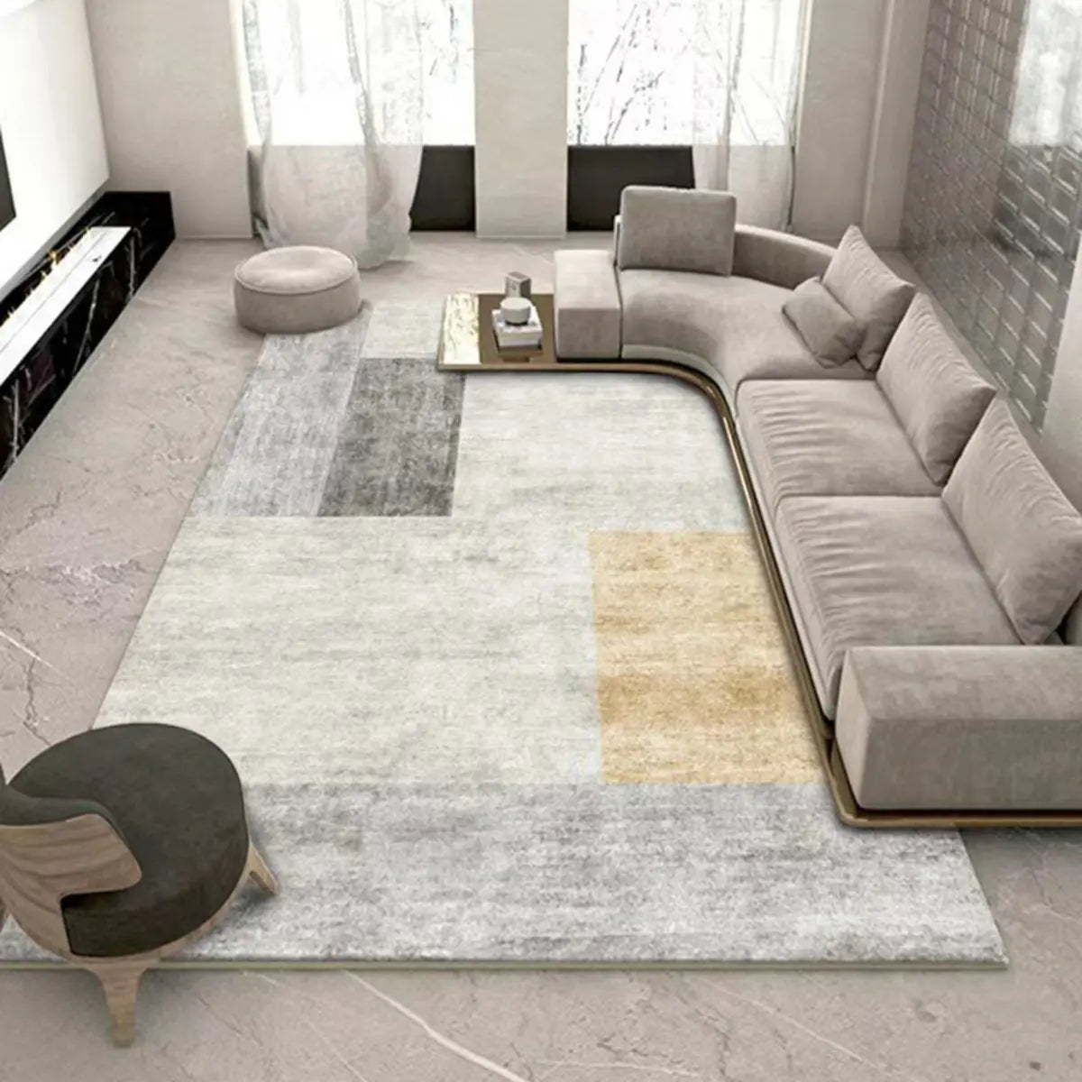 Light Gray Modern Geometric Pattern Polyester Area Rug Image - 5
