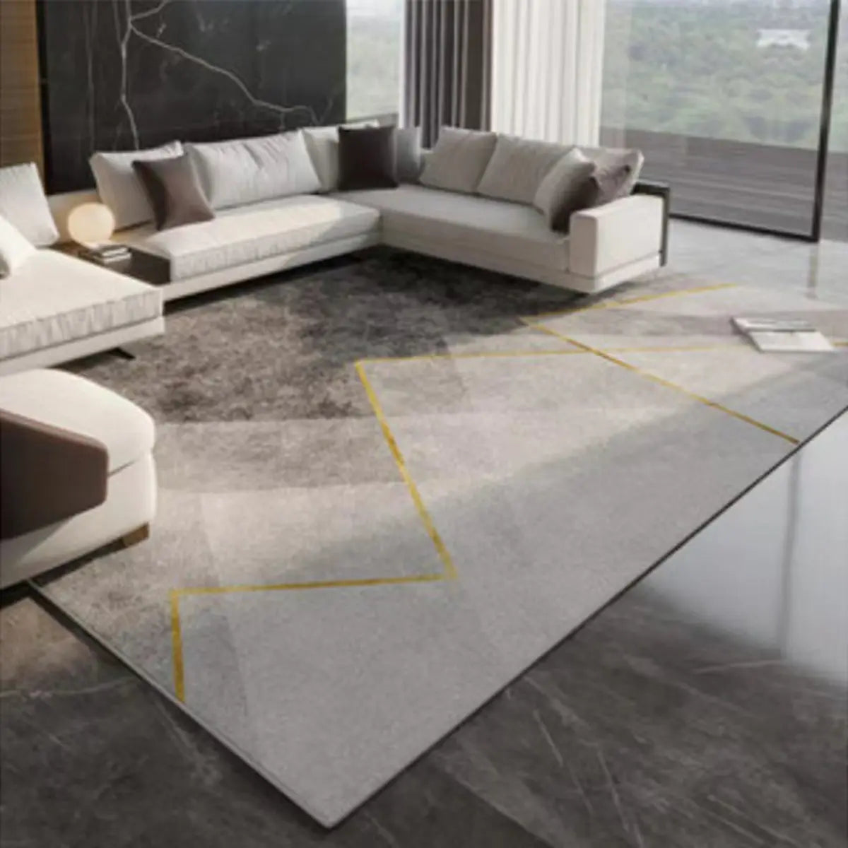 Light Gray Modern Geometric Pattern Polyester Area Rug Image - 7
