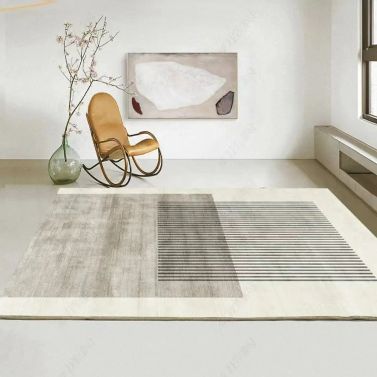 Light Gray Modern Geometric Pattern Polyester Area Rug Image - 9