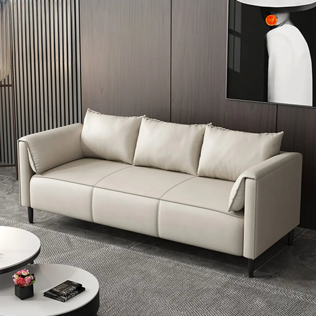 Light Gray Water Resistant Pillow Back Foam Fill Sofa Image - 1