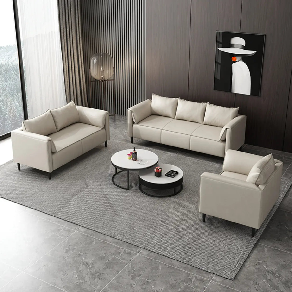 Light Gray Water Resistant Pillow Back Foam Fill Sofa Image - 2