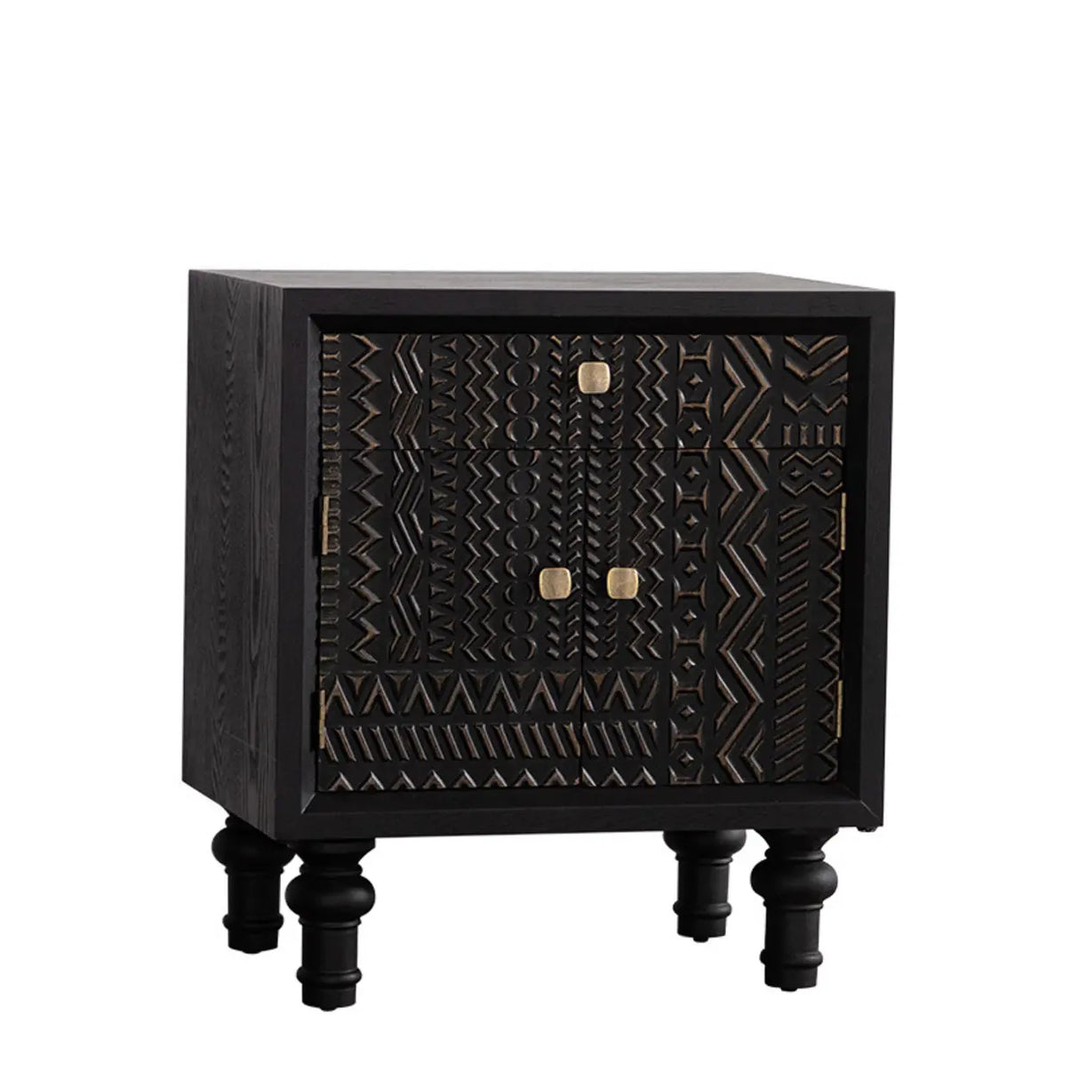 Light Luxury Carved Black Wood Plate Nightstand with Drawers Image - 5