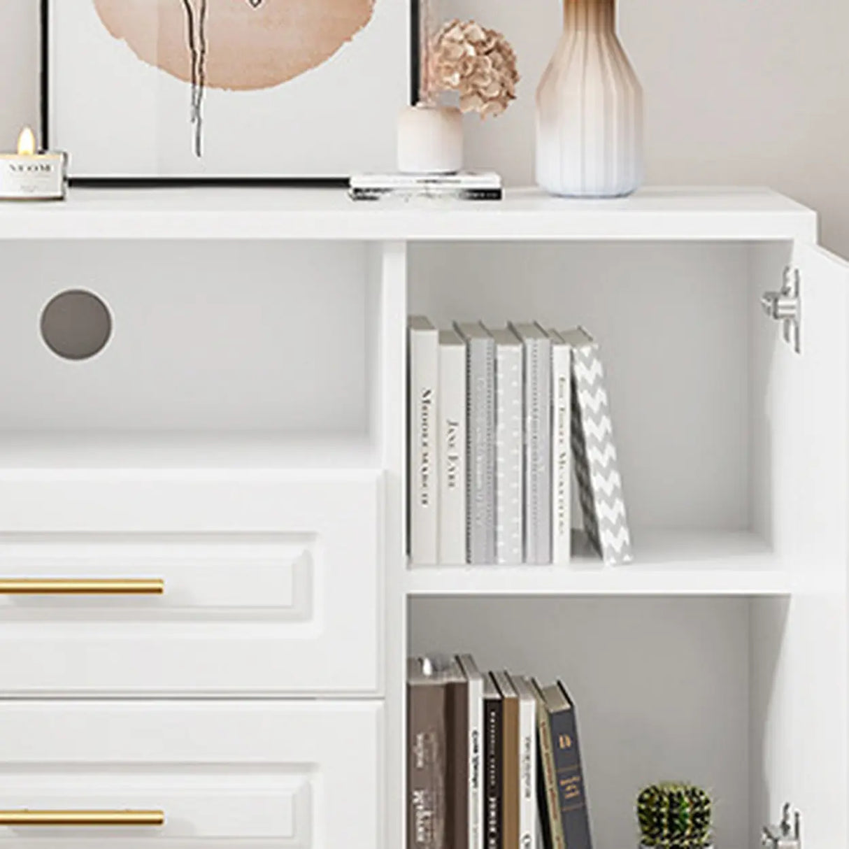 Light Walnut Wood Rectangular Drawers Cabinet TV Stand Image - 12