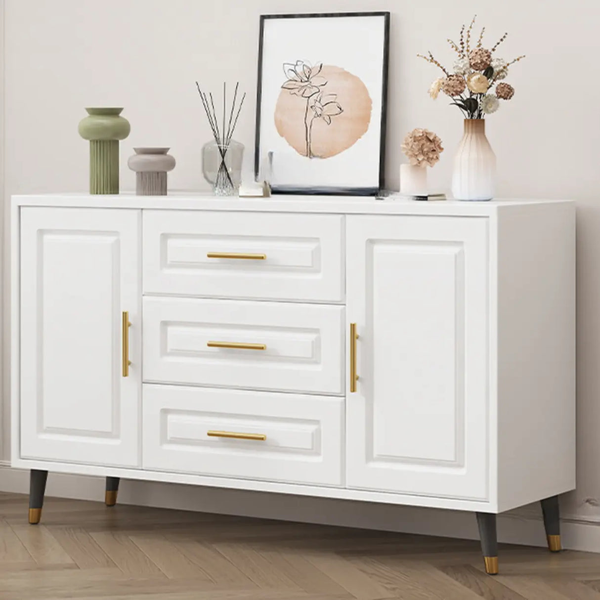 Light Walnut Wood Rectangular Drawers Cabinet TV Stand Image - 14