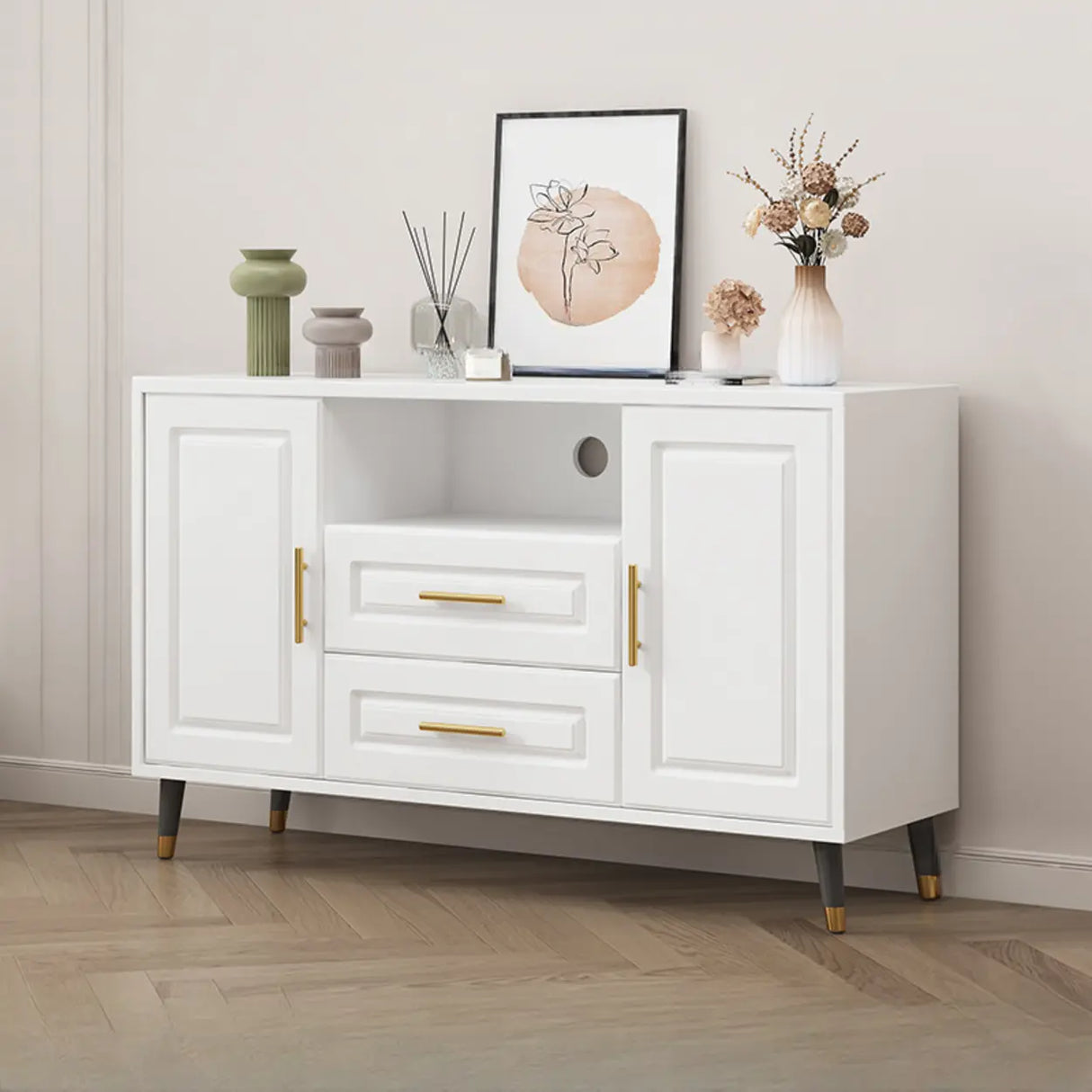 Light Walnut Wood Rectangular Drawers Cabinet TV Stand Image - 21