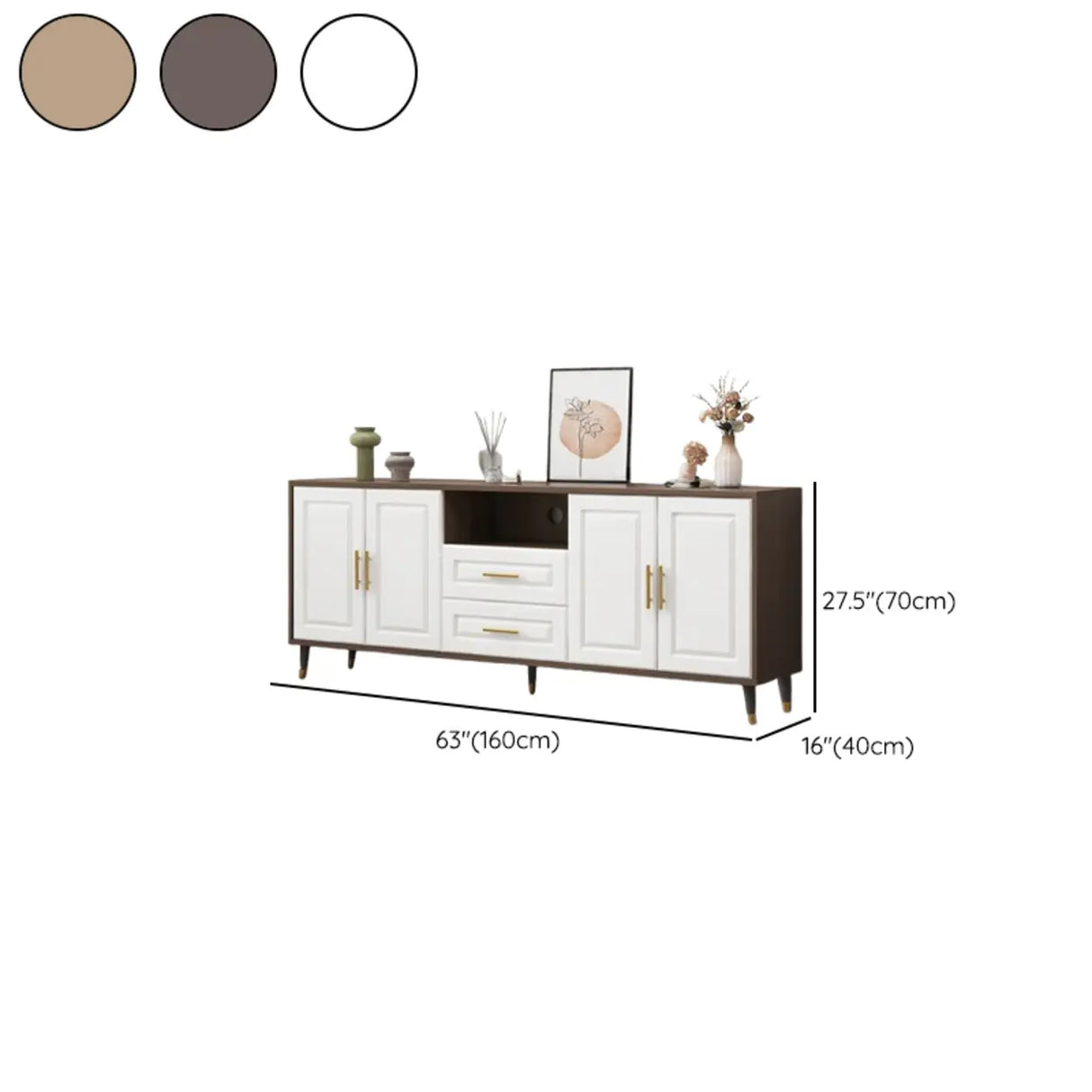 Light Walnut Wood Rectangular Drawers Cabinet TV Stand Image - 29
