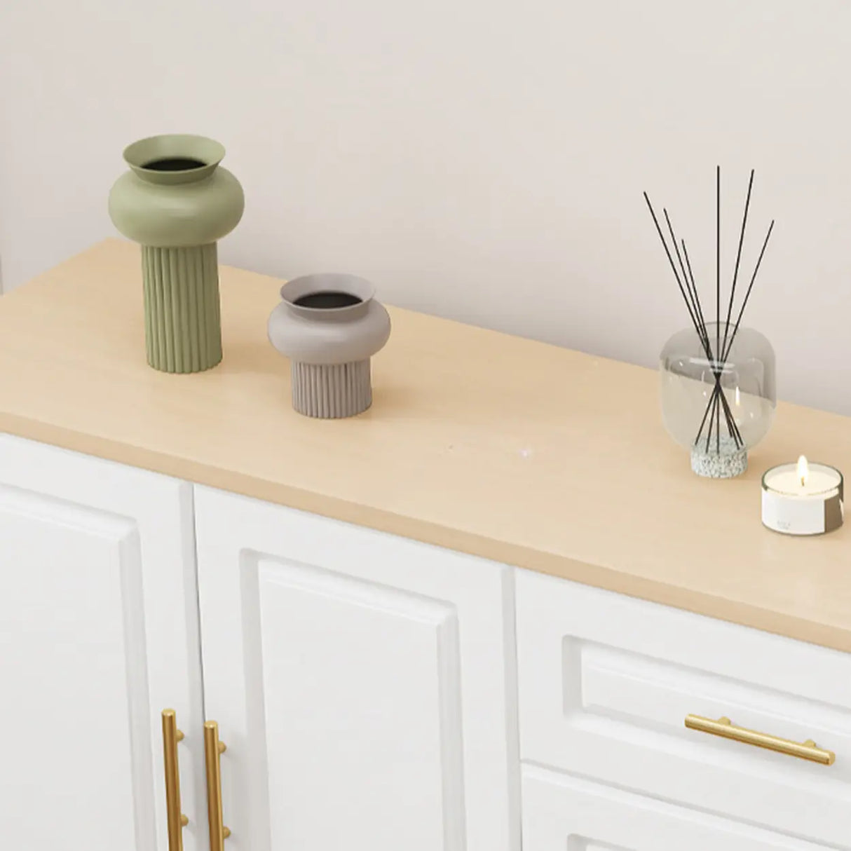 Light Walnut Wood Rectangular Drawers Cabinet TV Stand Image - 5