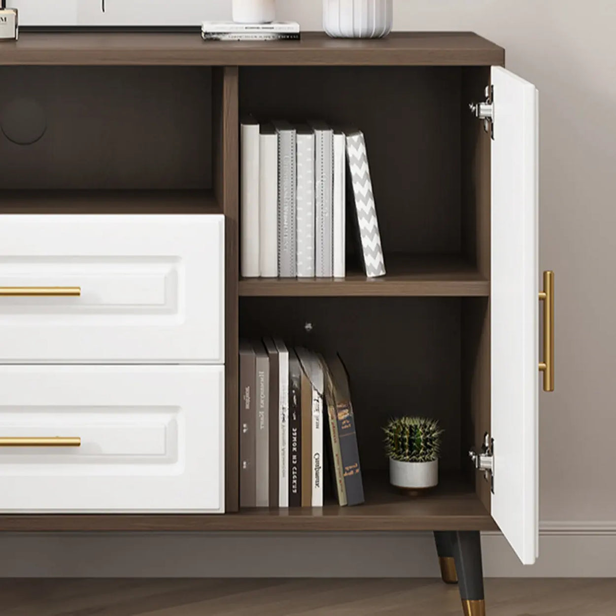 Light Walnut Wood Rectangular Drawers Cabinet TV Stand Image - 8