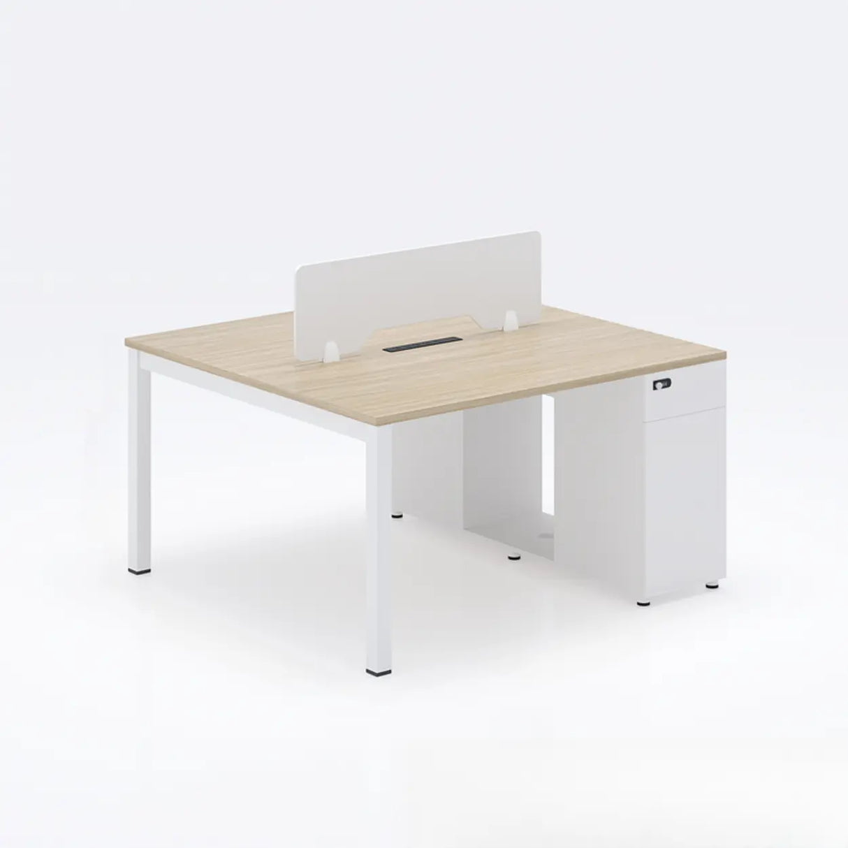 Light Wood Drawer Cabinet Rectangle Office Writing Desk Image - 22