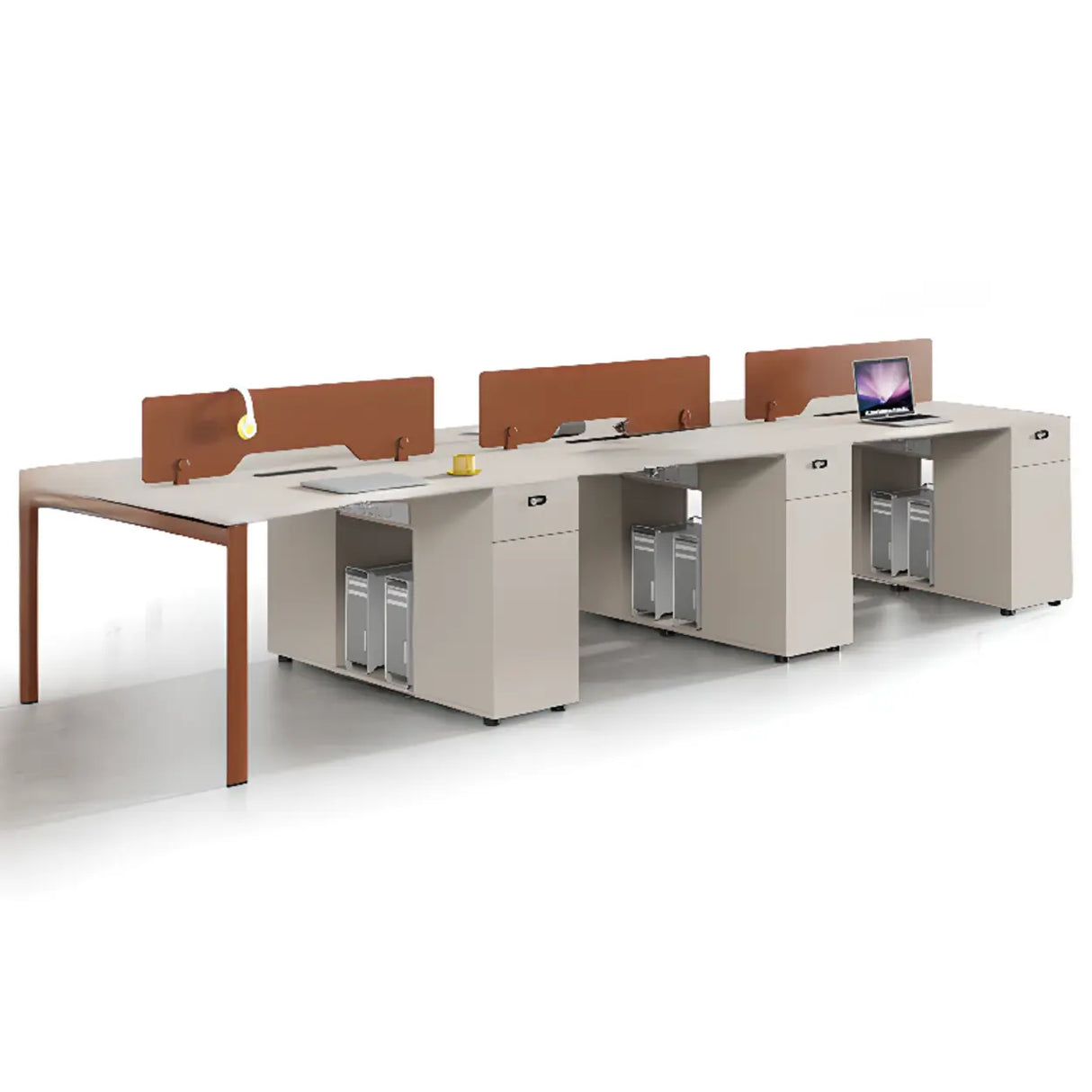 Light Wood Drawer Cabinet Rectangle Office Writing Desk Image - 5