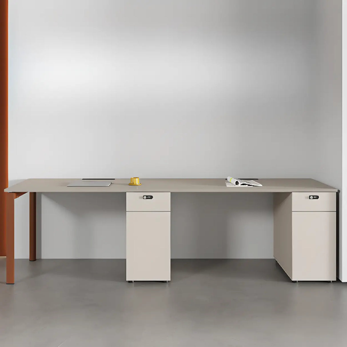 Light Wood Drawer Cabinet Rectangle Office Writing Desk Image - 6