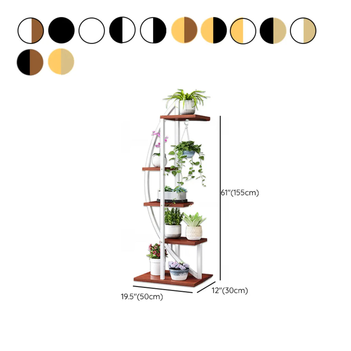 Living Room 4 Tiers Curved Wooden Storage Plant Stand