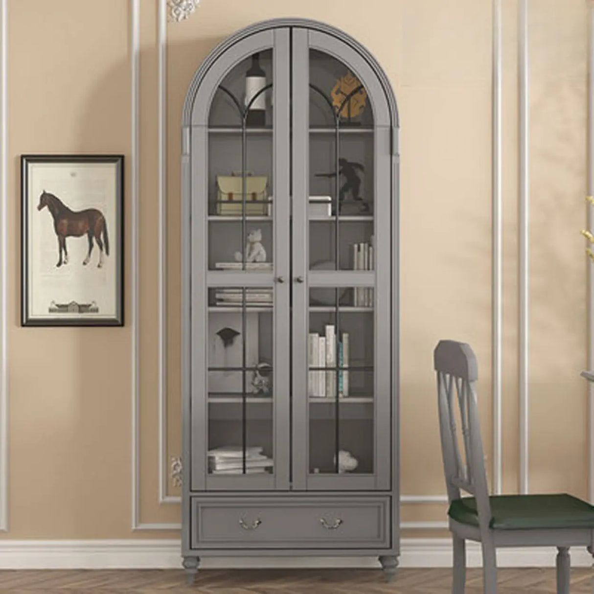 Living Room Arched Glass Storage Display Cabinet White Image - 8