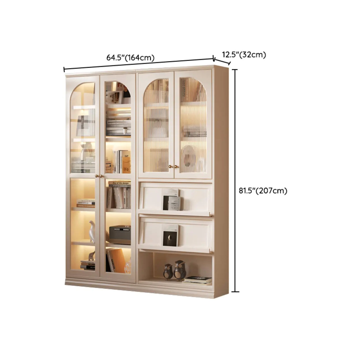 Living Room Arched Glass White Large Display Cabinet Image - 12