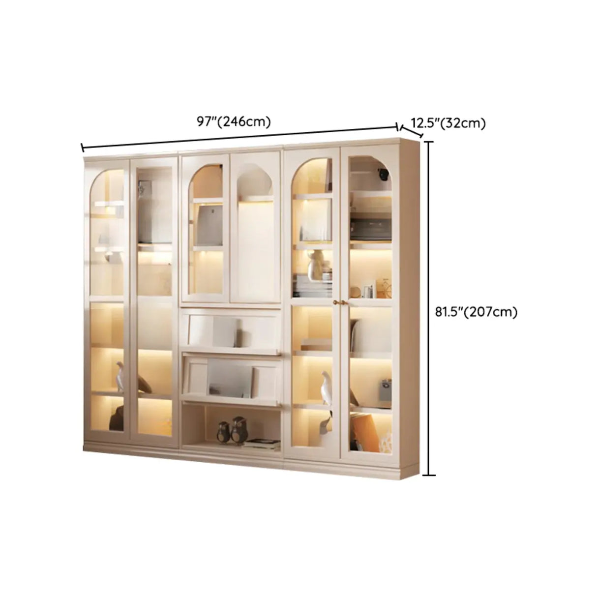 Living Room Arched Glass White Large Display Cabinet Image - 13