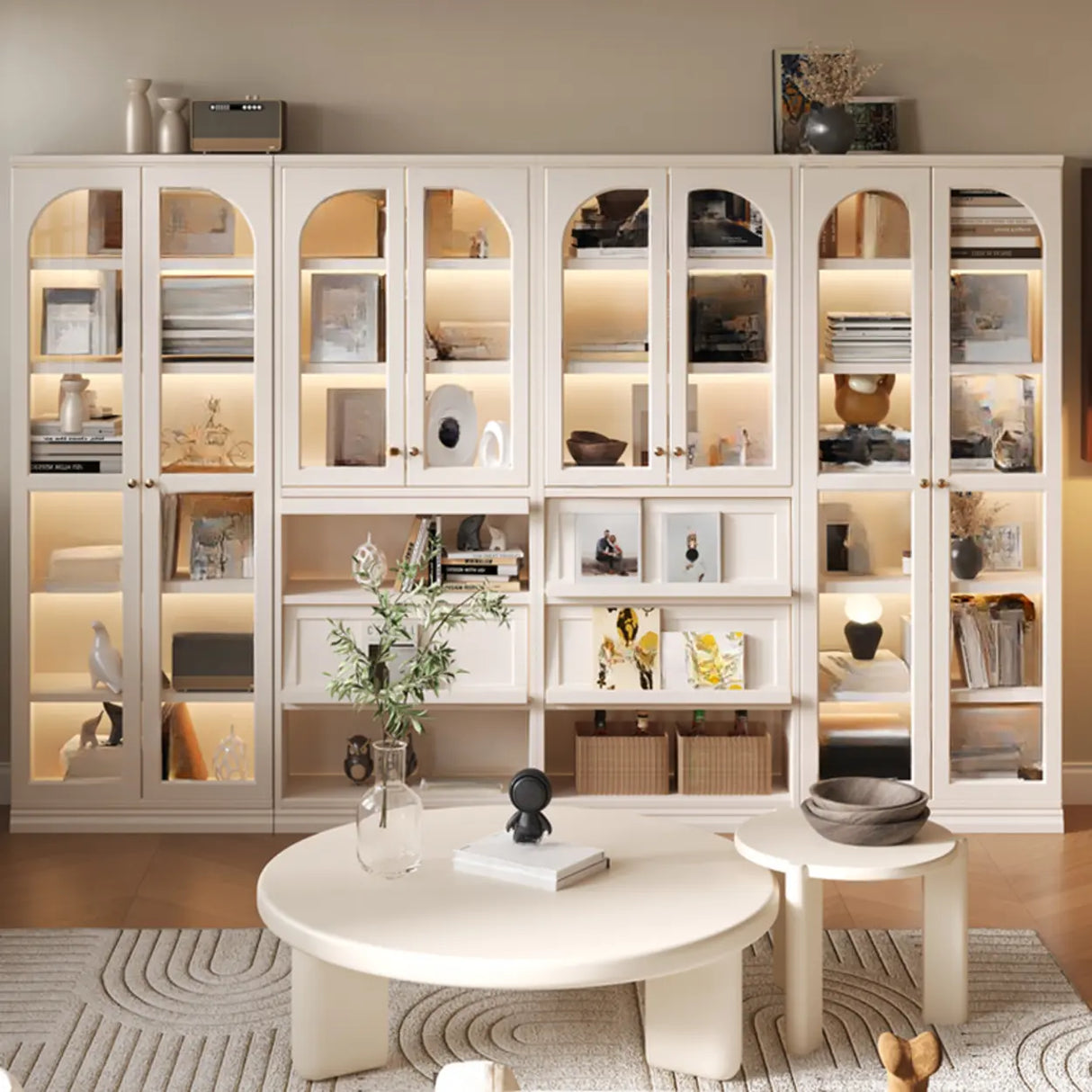 Living Room Arched Glass White Large Display Cabinet Image - 3