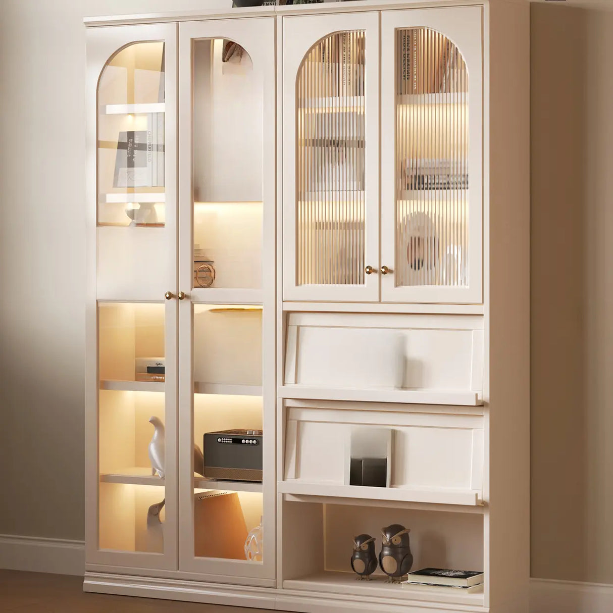 Living Room Arched Glass White Large Display Cabinet Image - 4