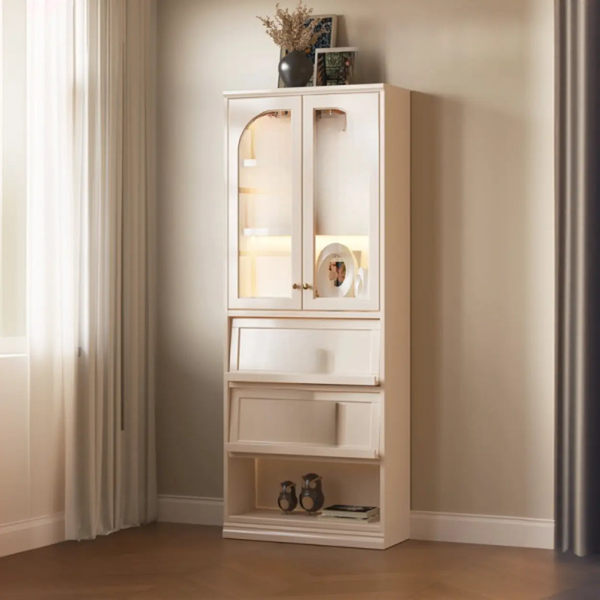 Living Room Arched Glass White Large Display Cabinet Image - 6