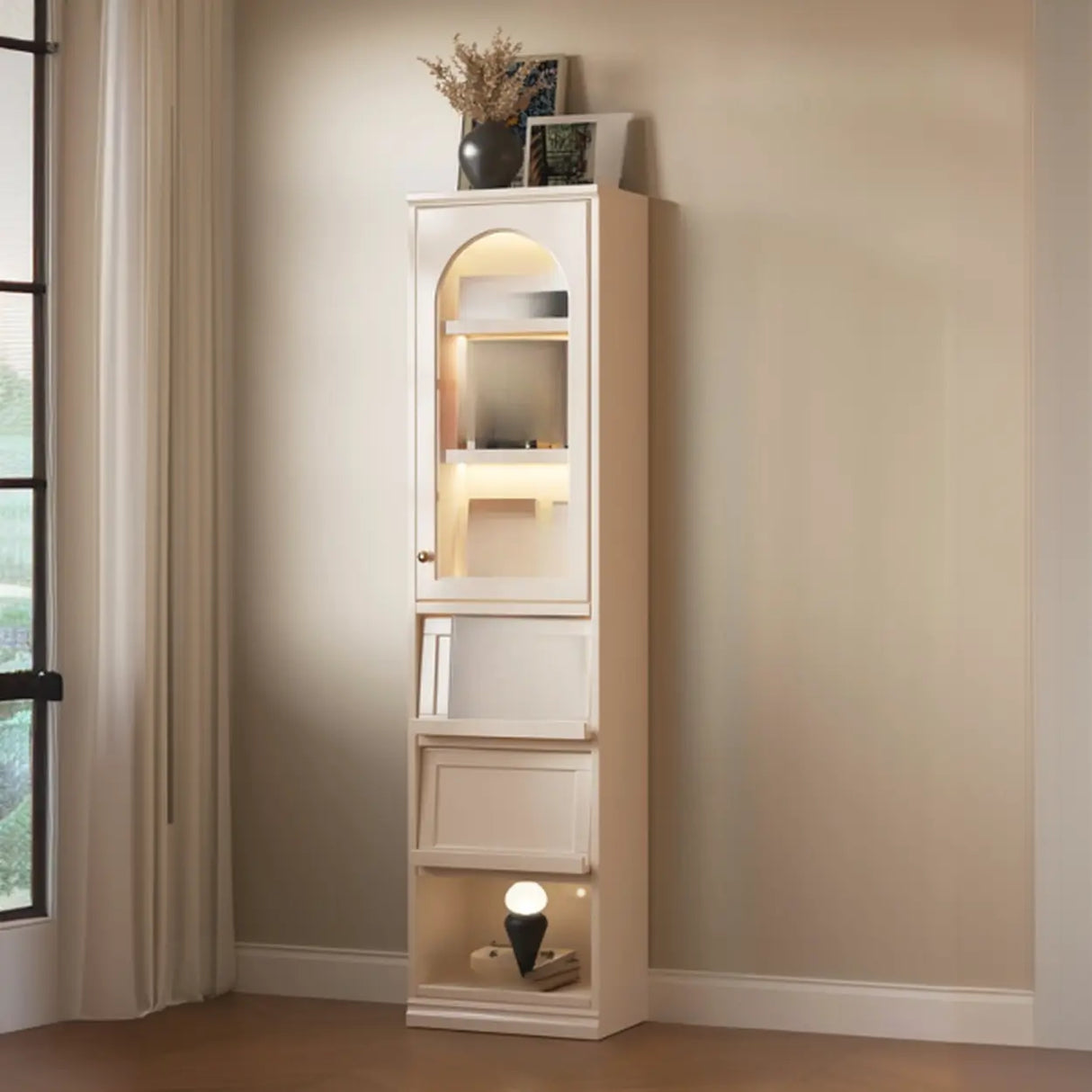 Living Room Arched Glass White Large Display Cabinet Image - 8