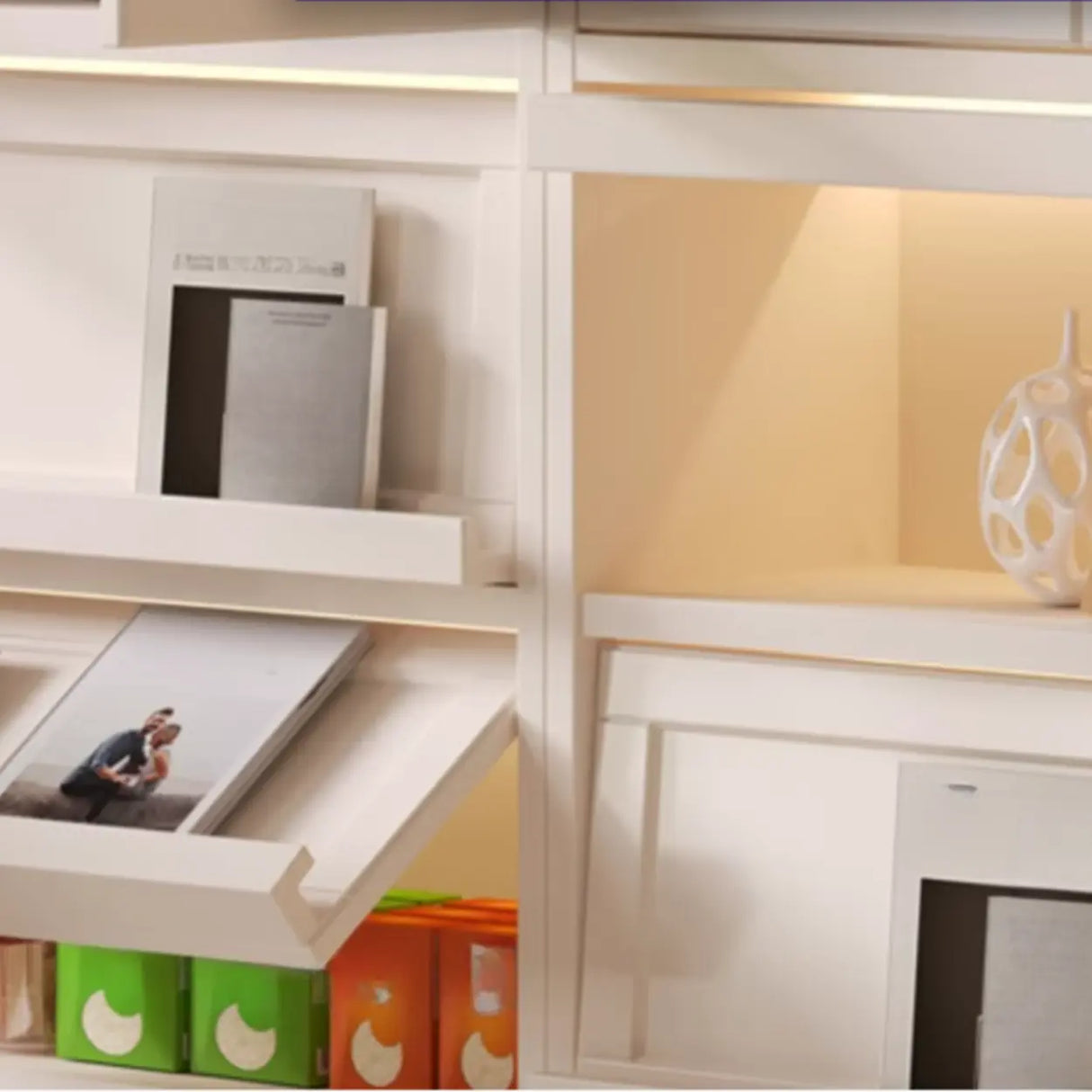 Living Room Arched Glass White Large Display Cabinet Image - 9