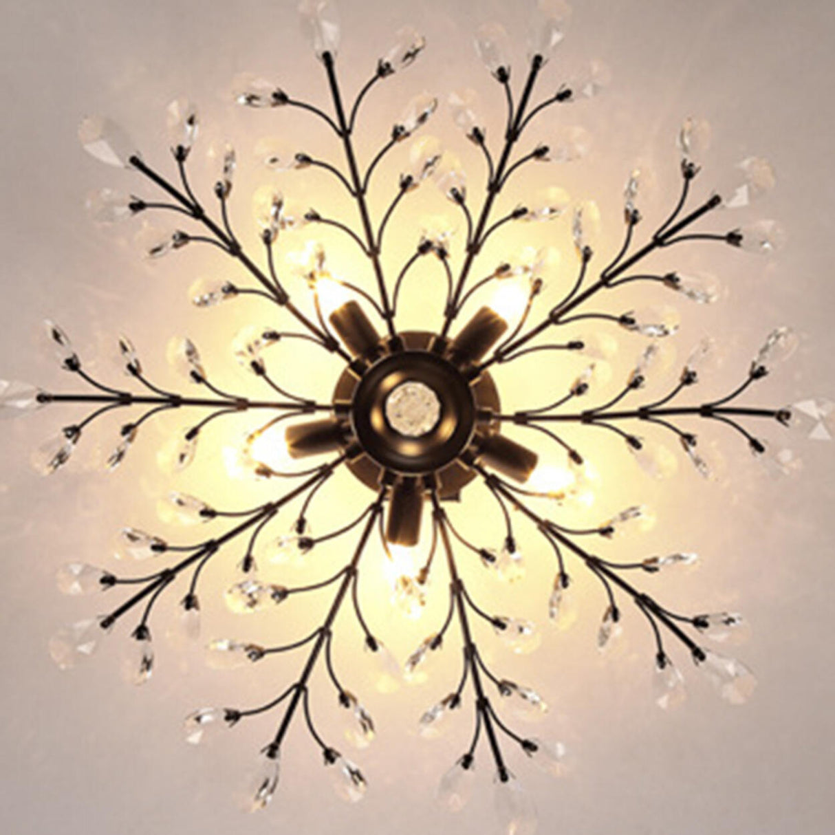 Living Room Black Crystal Branch Semi-Flush Mount Light Image - 11