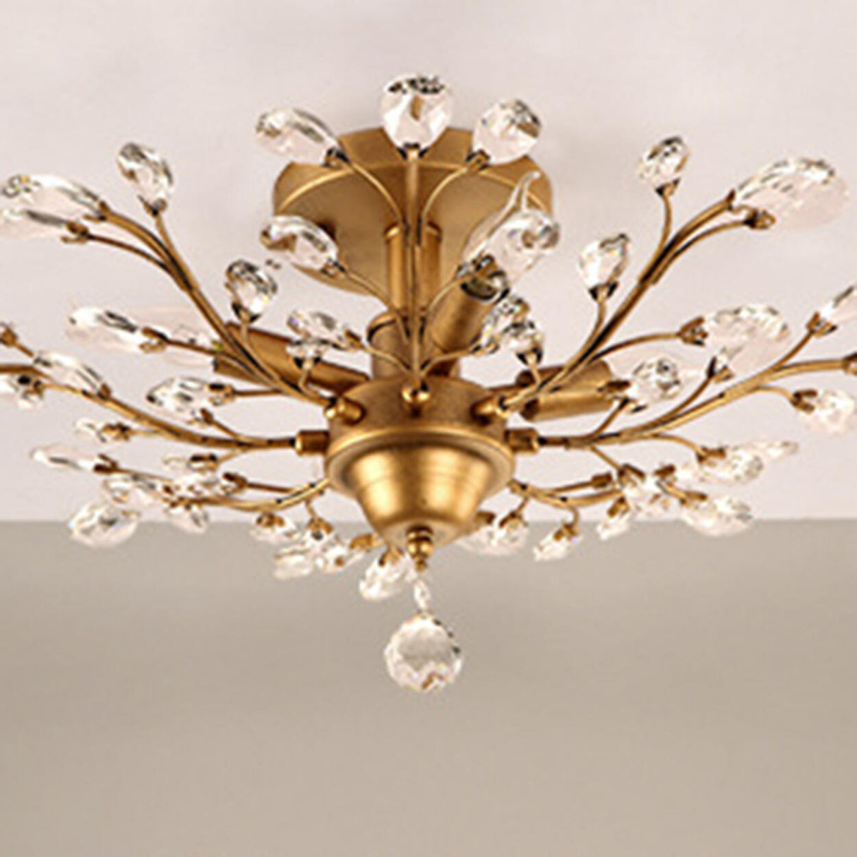 Living Room Black Crystal Branch Semi-Flush Mount Light Image - 13