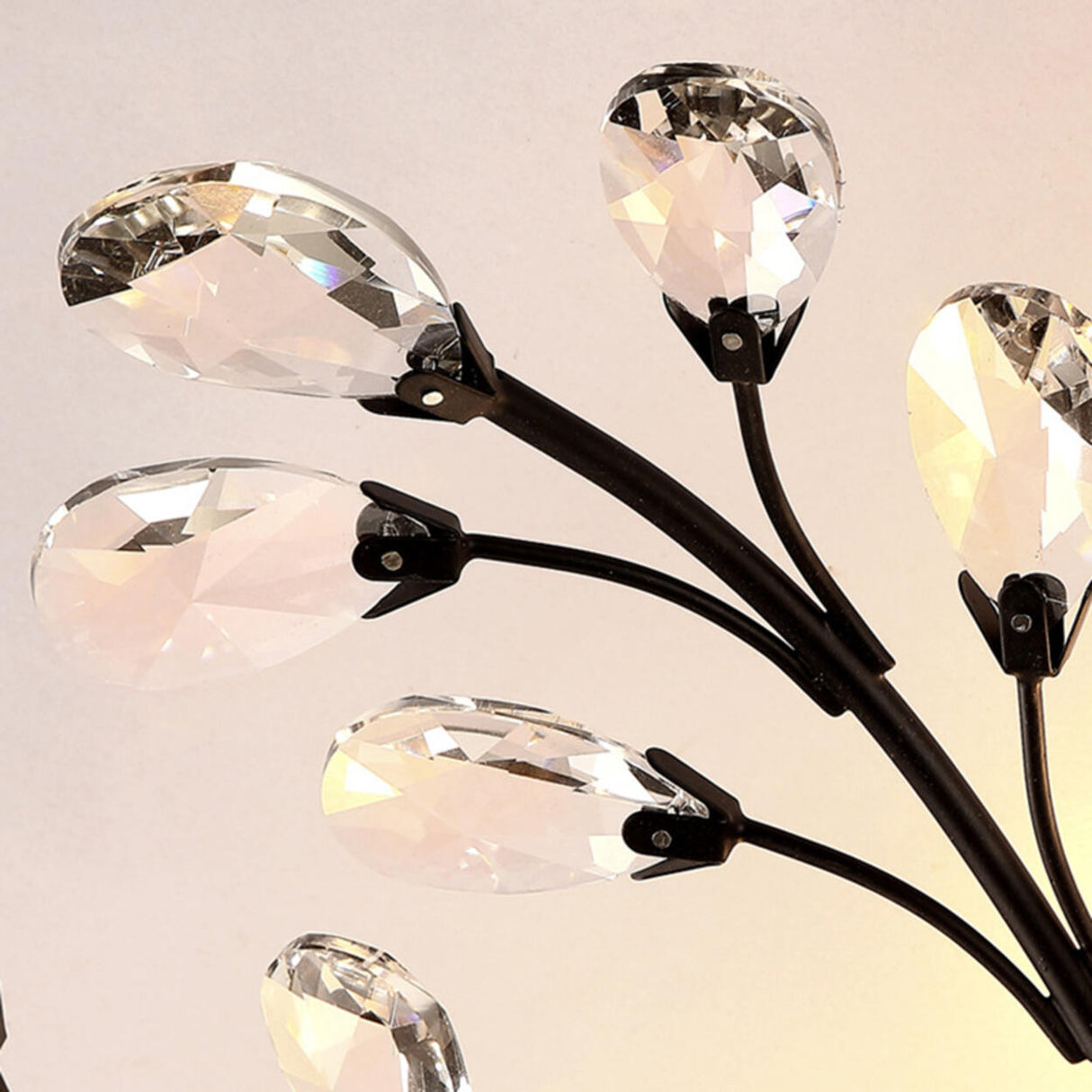 Living Room Black Crystal Branch Semi-Flush Mount Light Image - 14