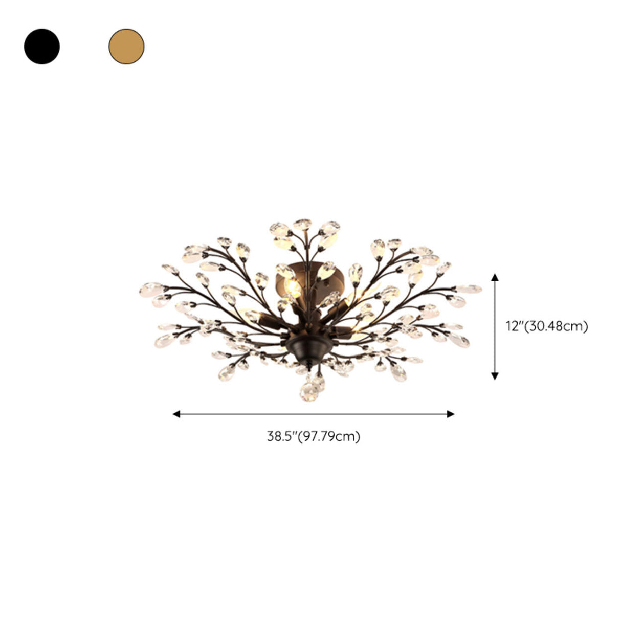 Living Room Black Crystal Branch Semi-Flush Mount Light Image - 18