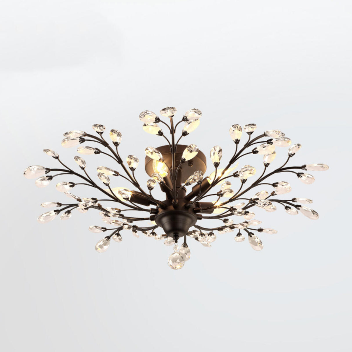 Living Room Black Crystal Branch Semi-Flush Mount Light Image - 2