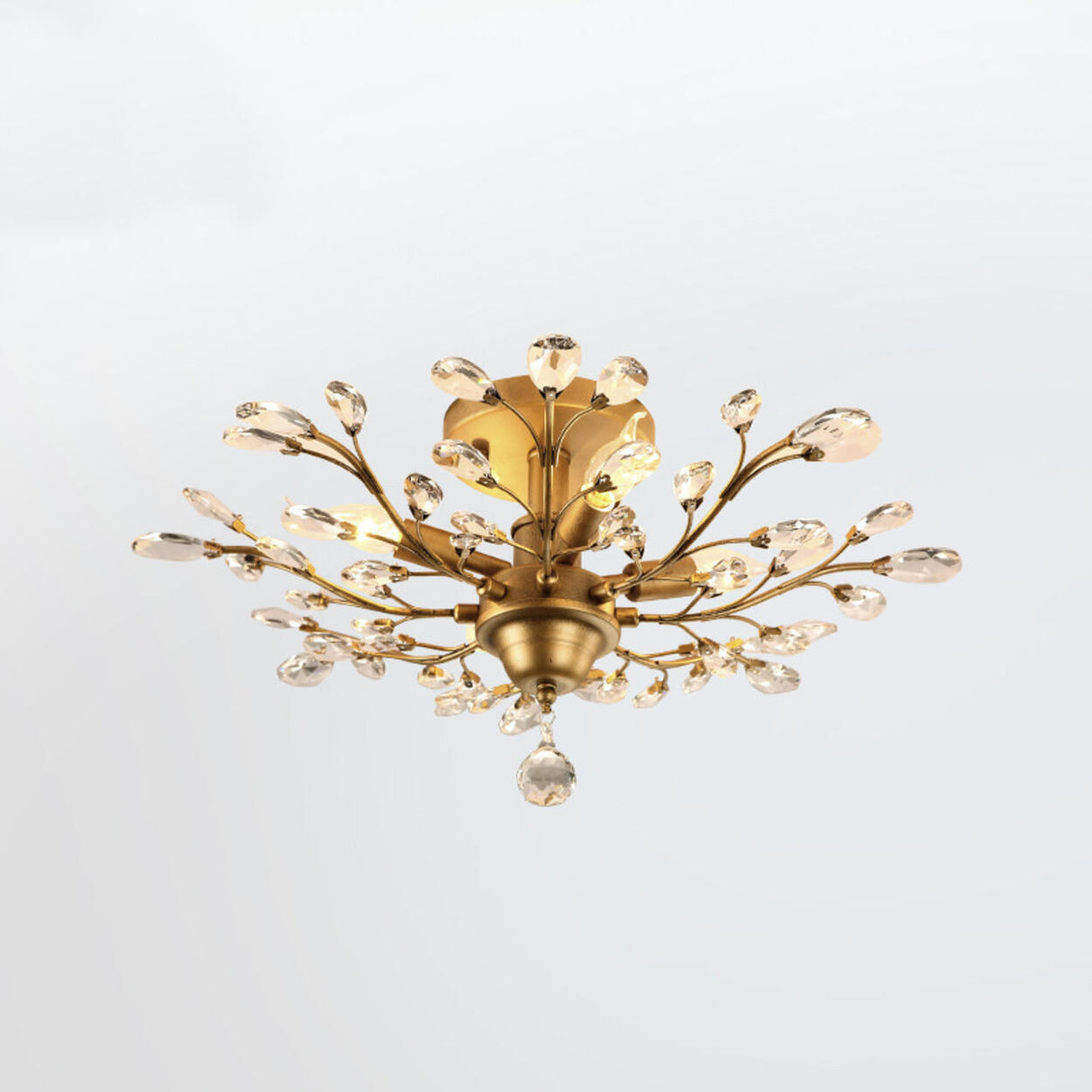 Living Room Black Crystal Branch Semi-Flush Mount Light Image - 3