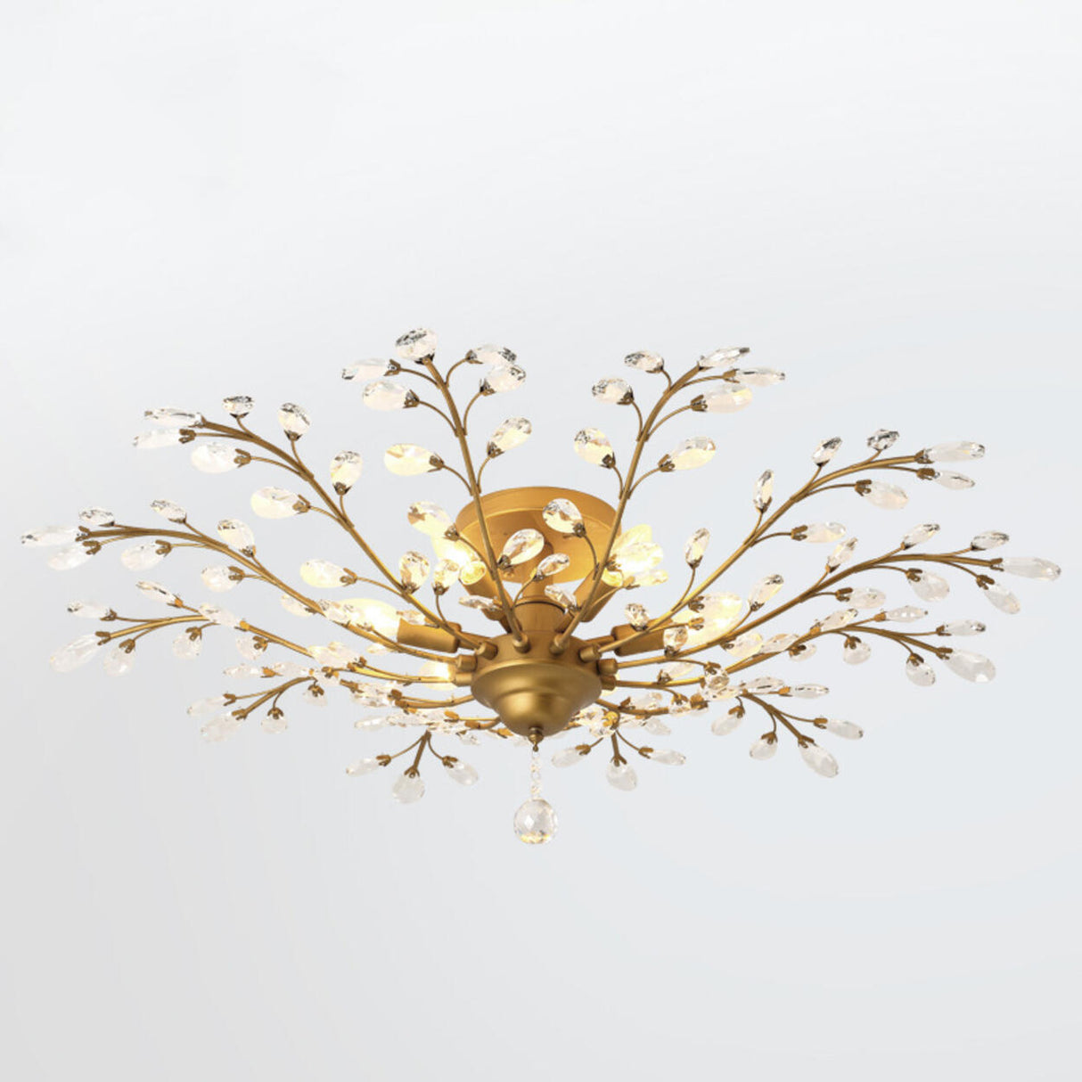 Living Room Black Crystal Branch Semi-Flush Mount Light Image - 7