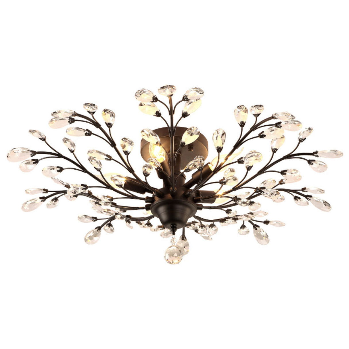 Living Room Black Crystal Branch Semi-Flush Mount Light Image - 9