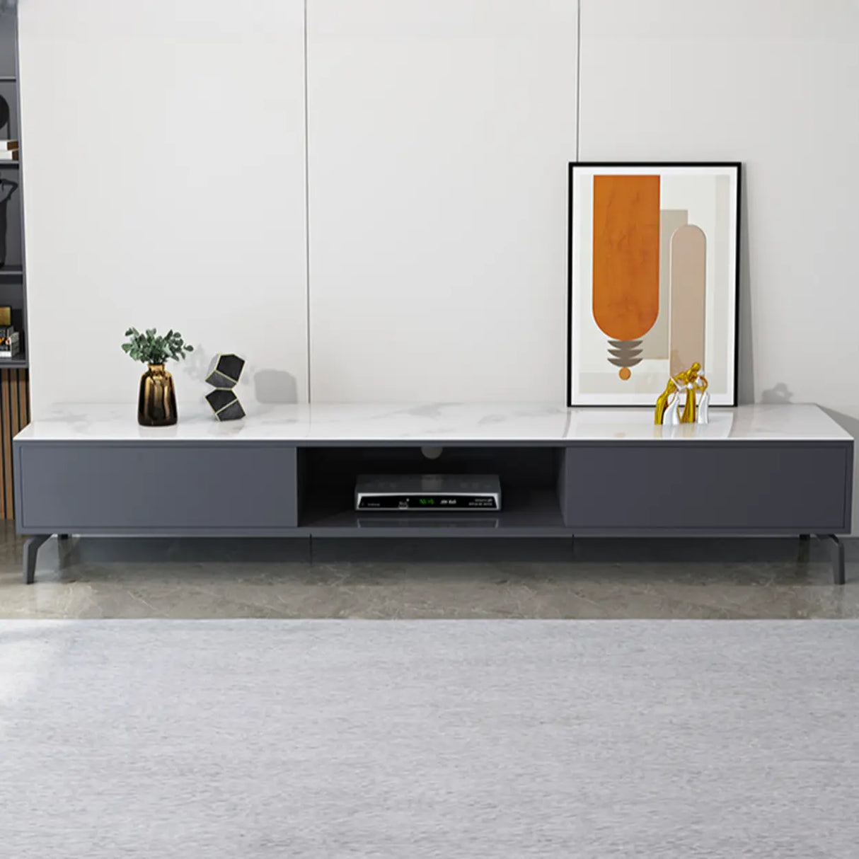 Living Room Black Glass Open Storage Cabinet TV Stand Image - 3
