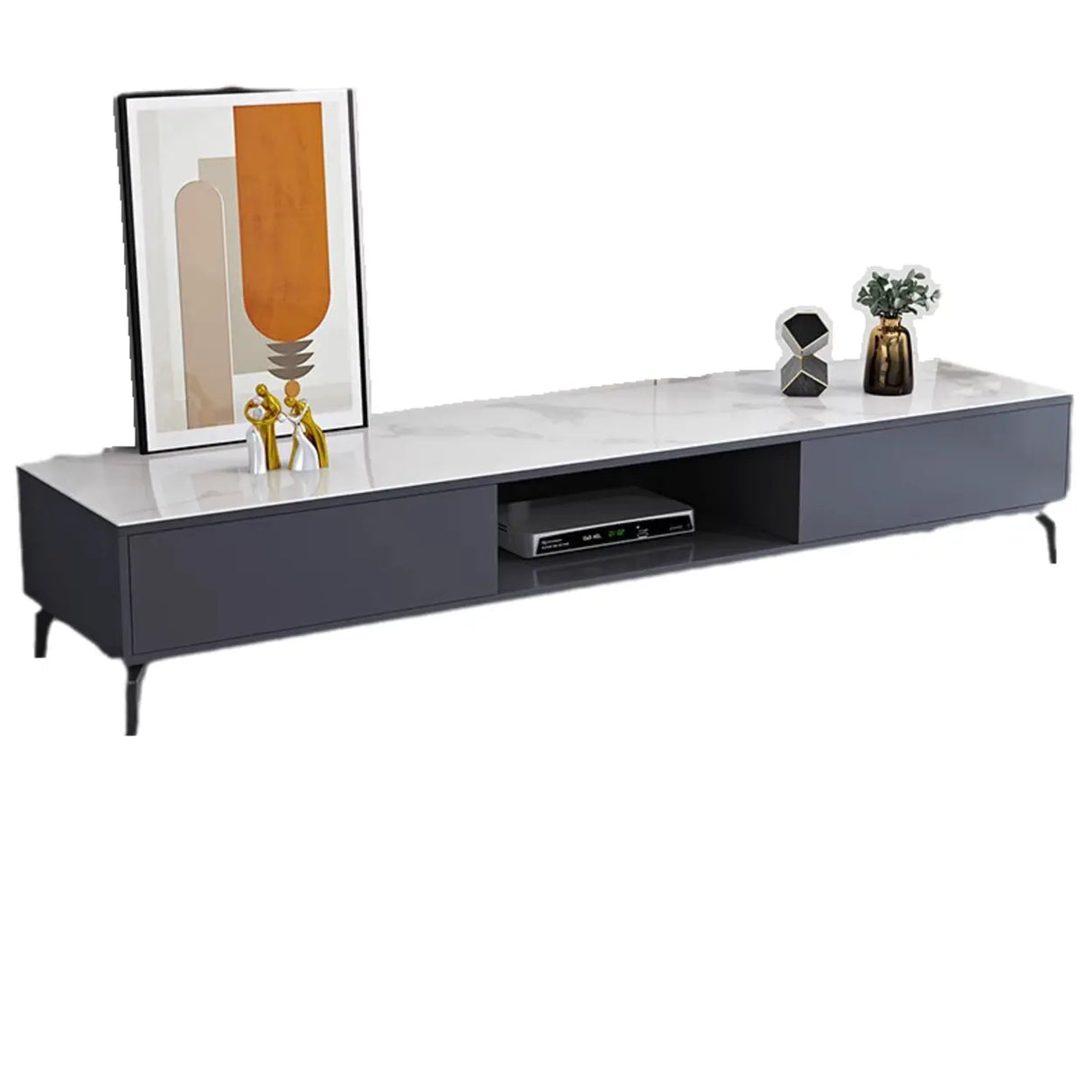 Living Room Black Glass Open Storage Cabinet TV Stand Image - 5