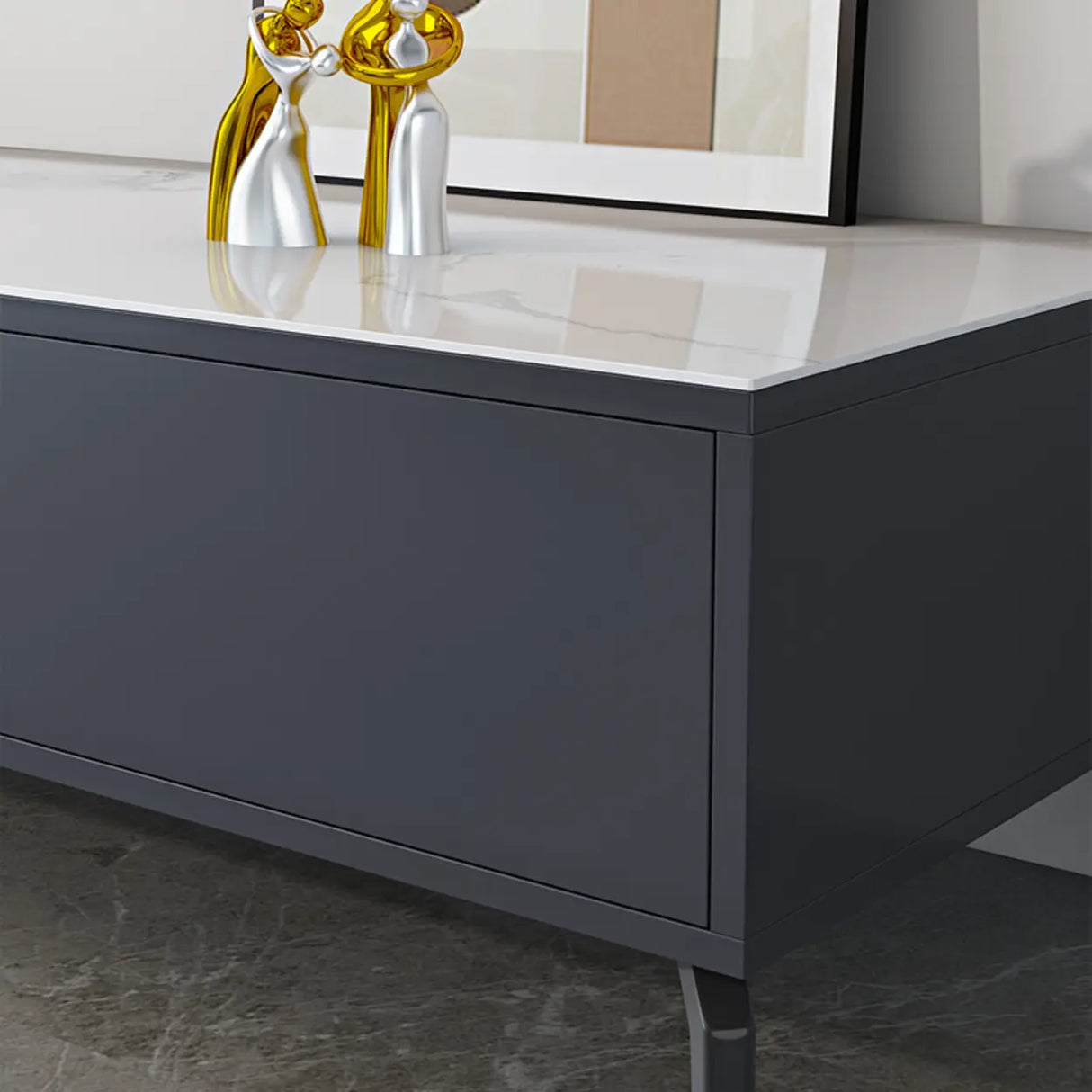 Living Room Black Glass Open Storage Cabinet TV Stand Image - 6