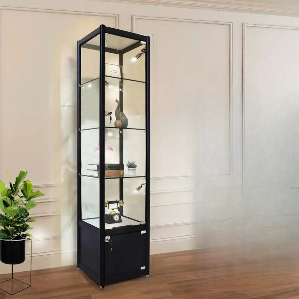 Living Room Black Metal Clear Glass Display Cabinet Image - 13