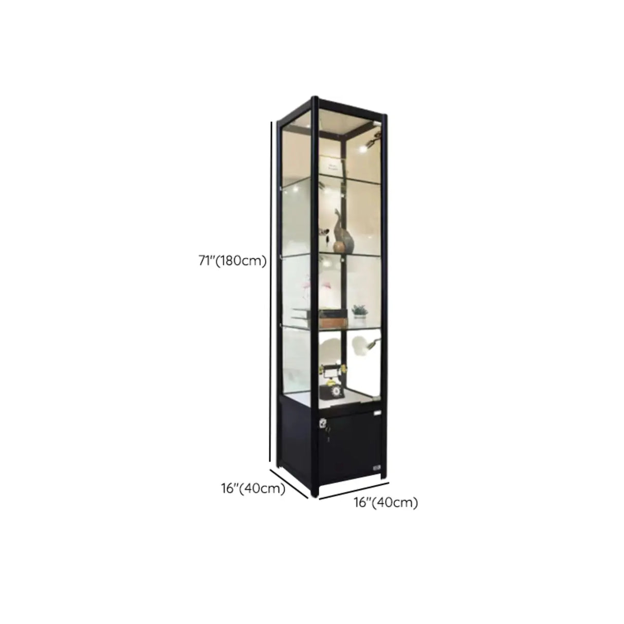 Living Room Black Metal Clear Glass Display Cabinet Image - 19