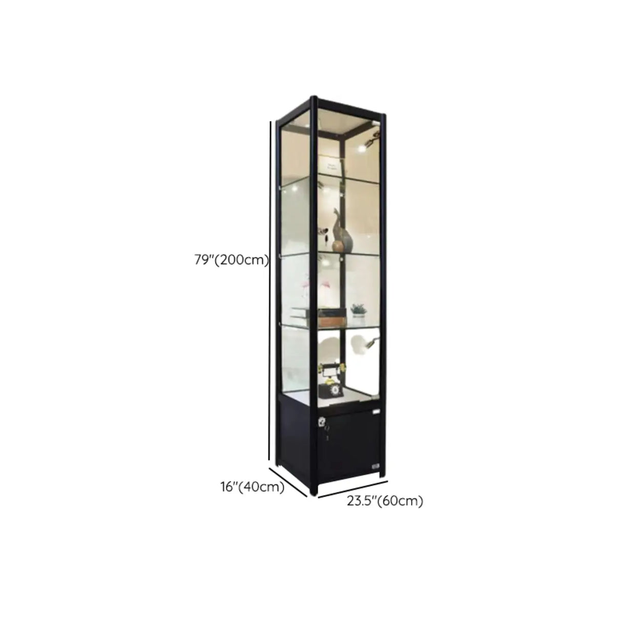 Living Room Black Metal Clear Glass Display Cabinet Image - 33