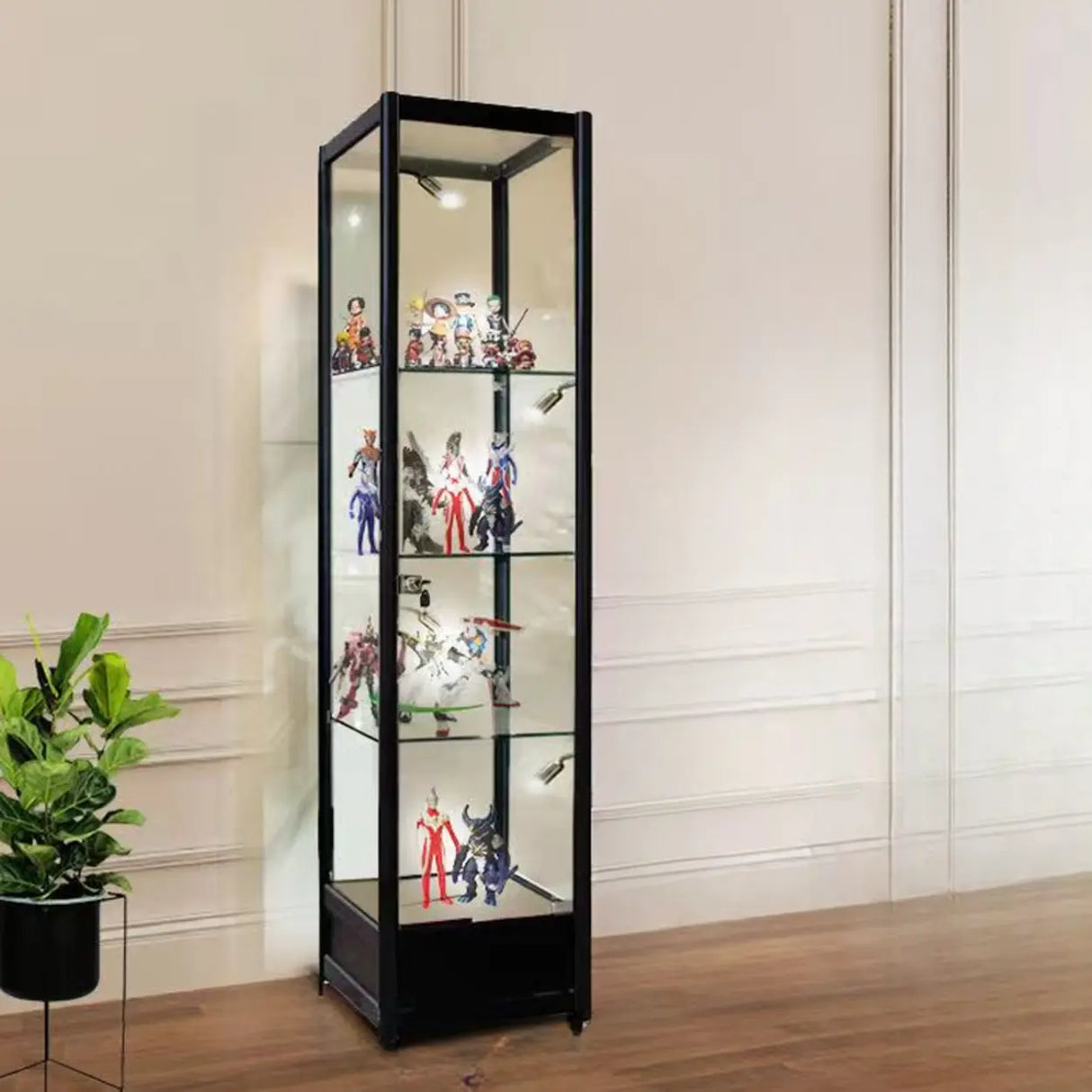 Living Room Black Metal Clear Glass Display Cabinet Image - 3