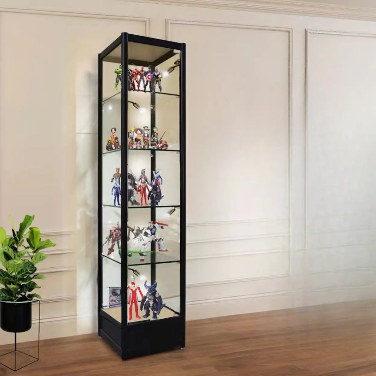 Living Room Black Metal Clear Glass Display Cabinet Image - 5