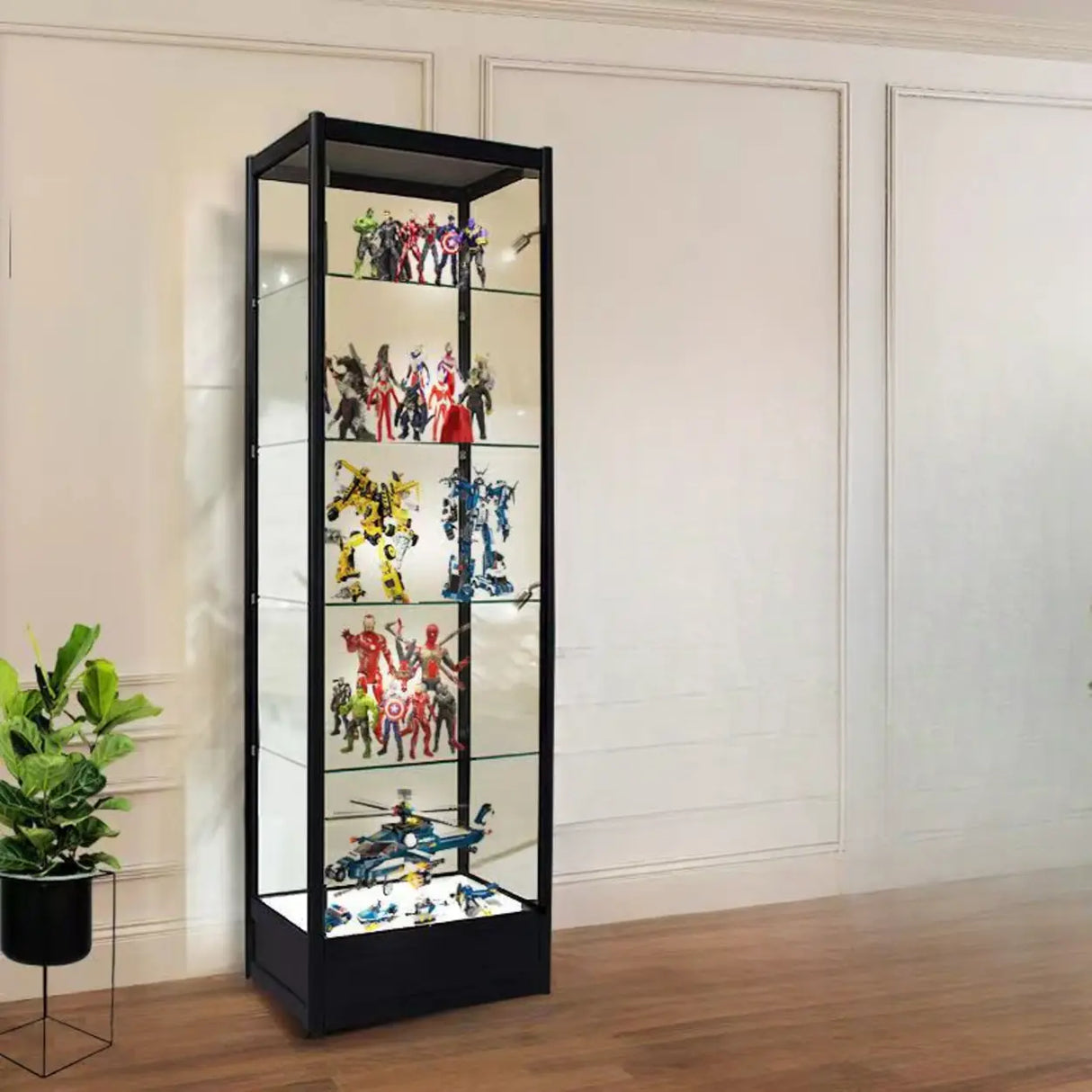 Living Room Black Metal Clear Glass Display Cabinet Image - 7