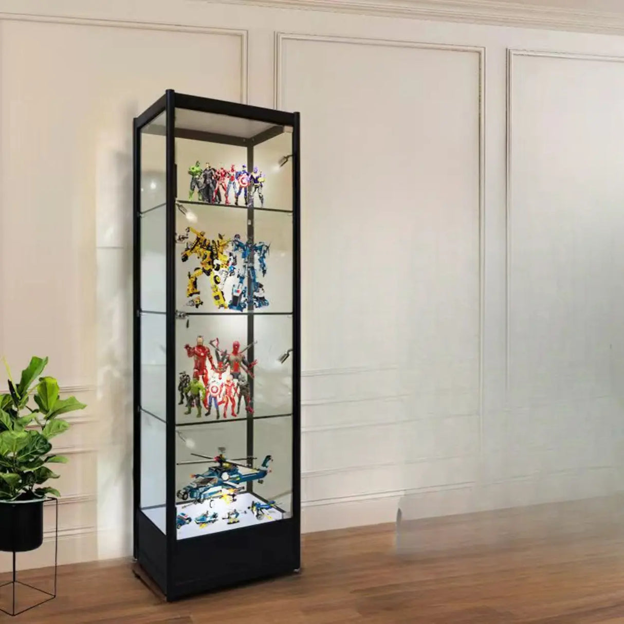 Living Room Black Metal Clear Glass Display Cabinet Image - 9